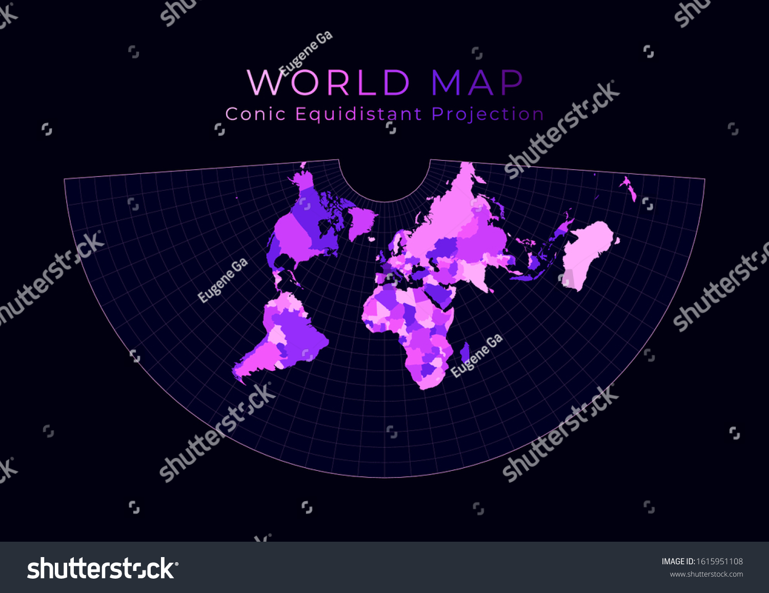 World Map Conic Equidistant Projection Digital Stock Vector Royalty