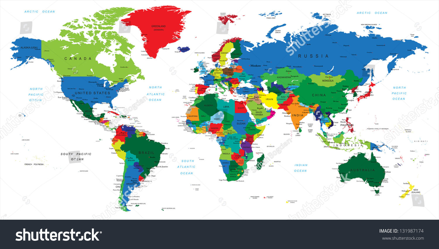 World Mapcountries Stock Vector 131987174 Shutterstock