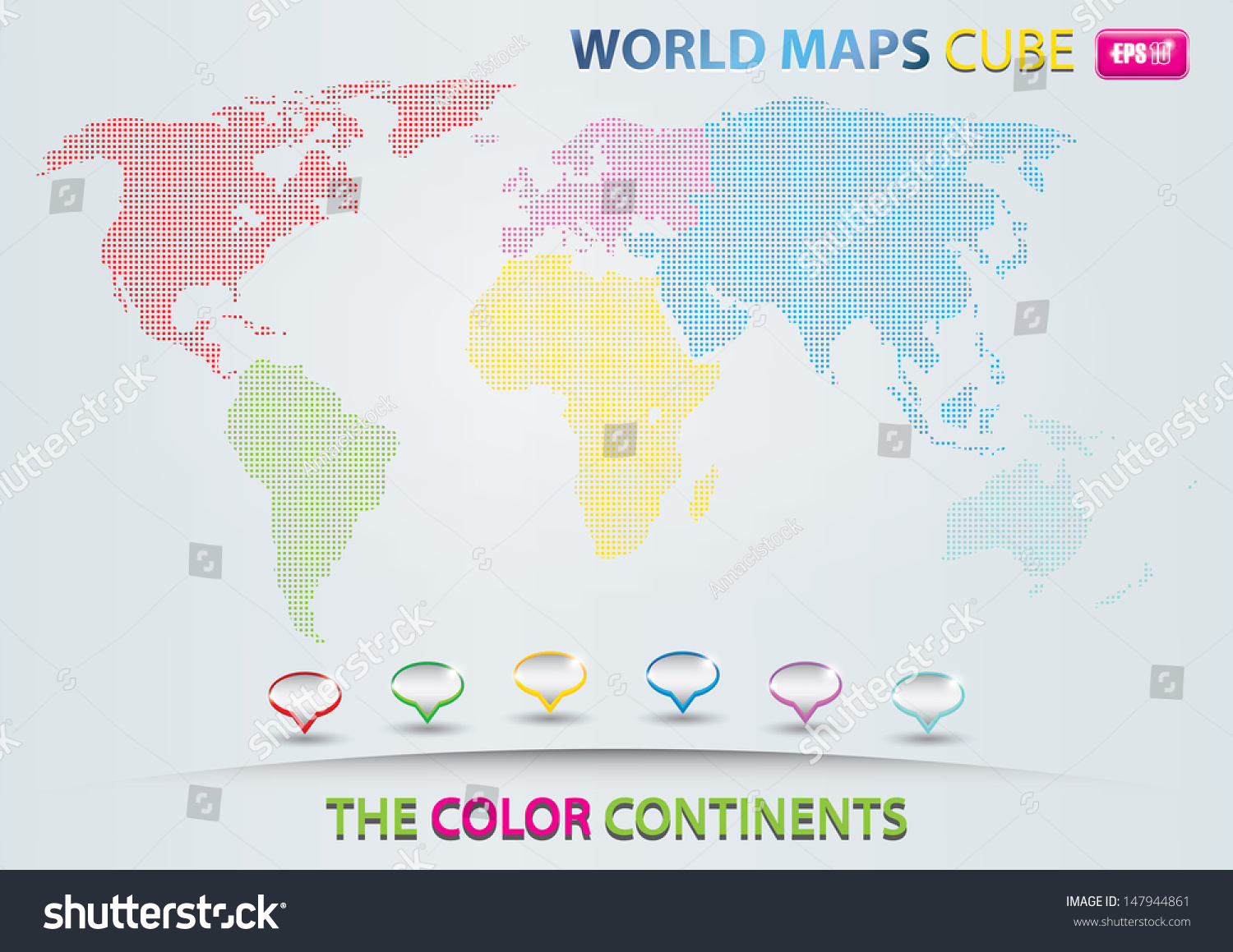 World Map Cube Color Continents Stock Vector Royalty Free