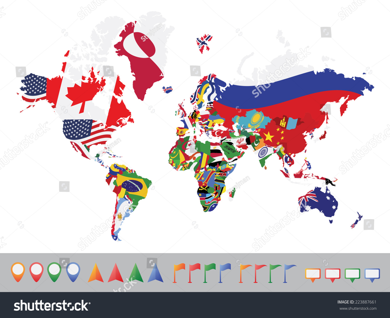 World Map With Flag On White Background Stock Vector Illustration