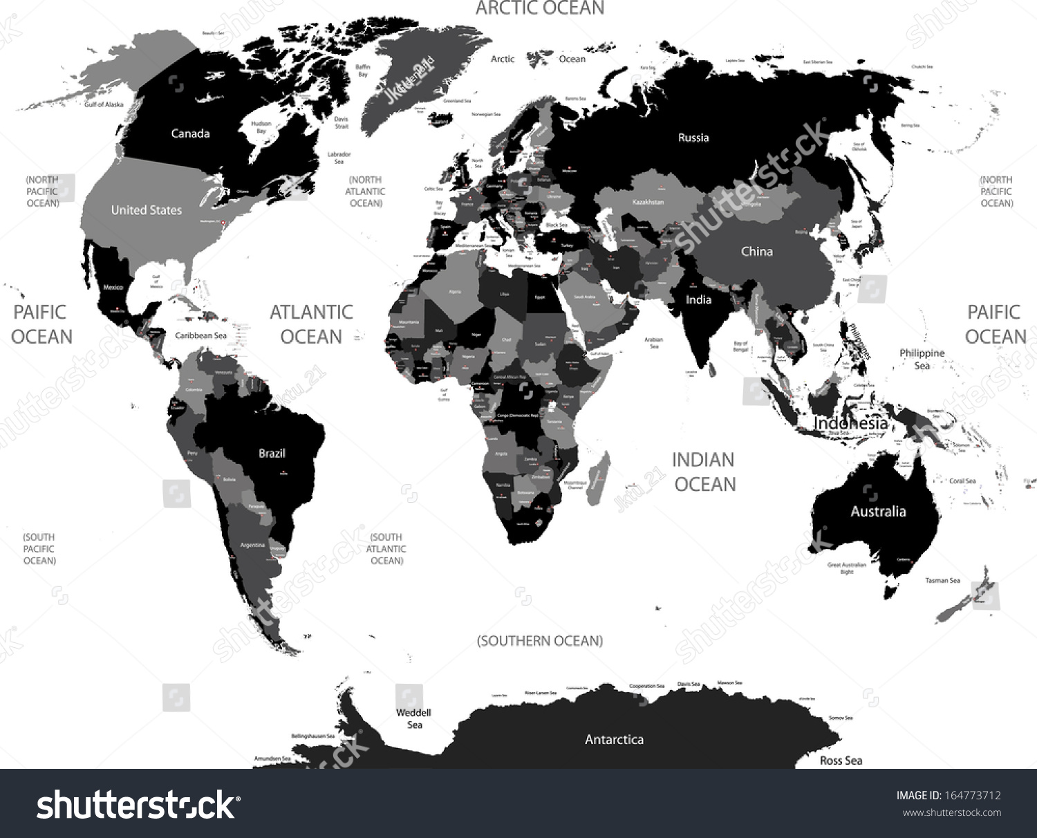 World Political Map With Country Names And Capital Cities Stock Vector 