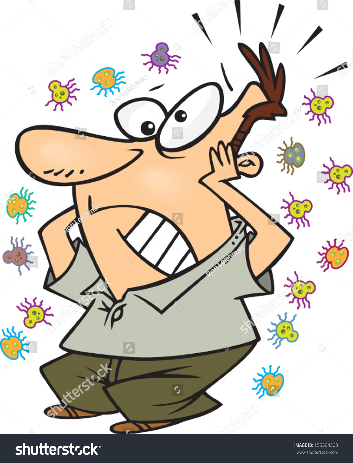 Worried Cartoon Man Surrounded By Germs Stock Vector Illustration