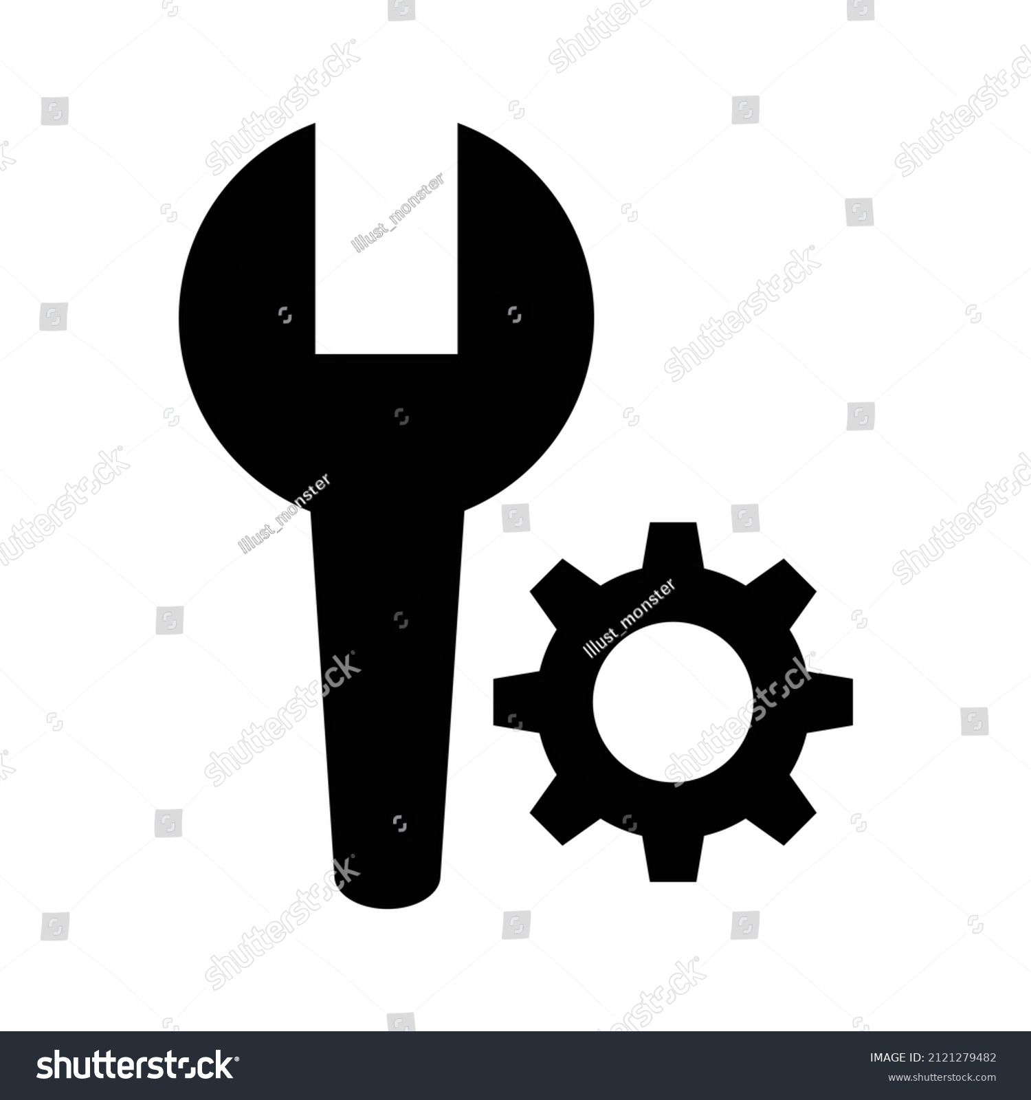 Wrench Gear Silhouette Icon Set Customization Stock Vector Royalty