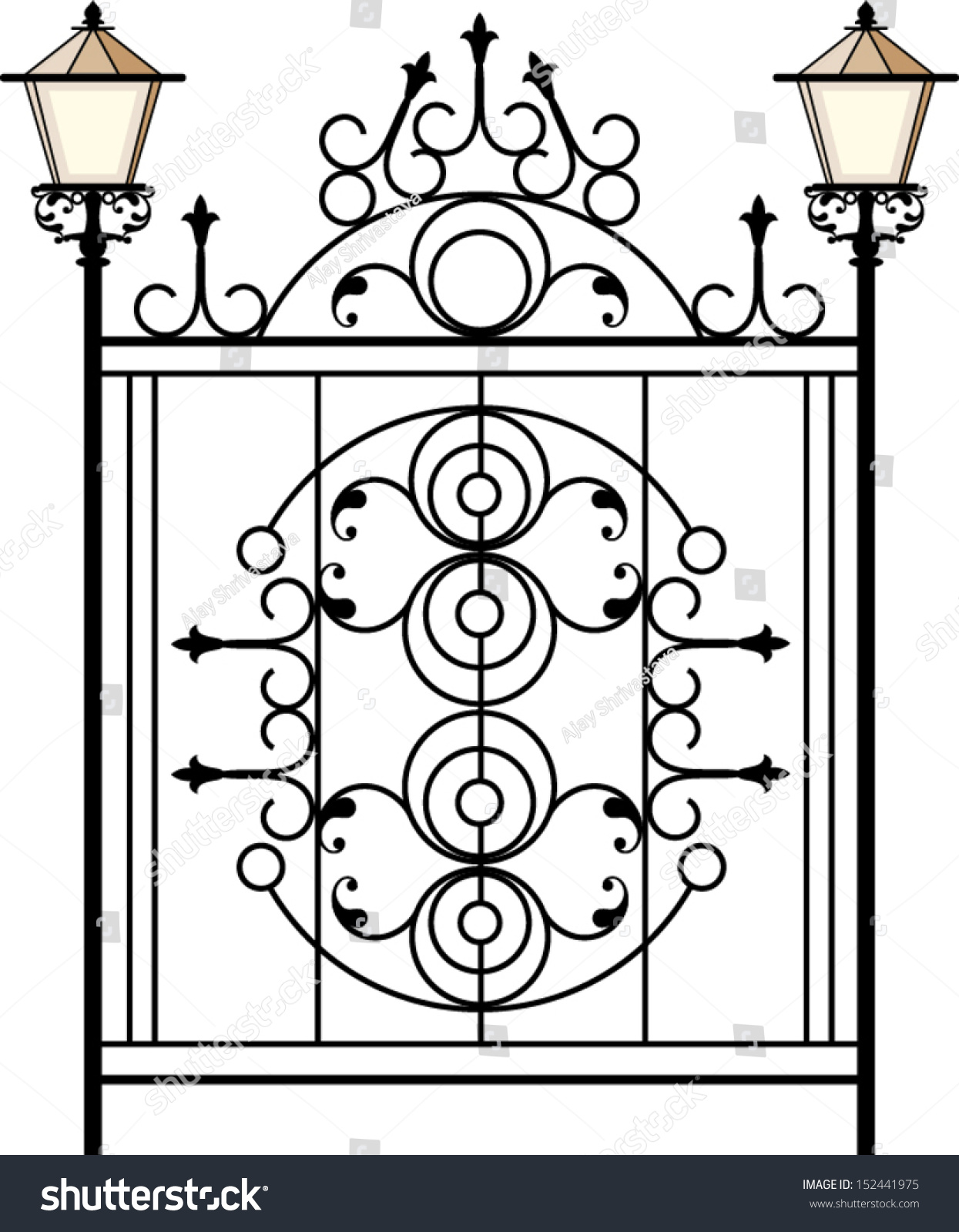 Wrought Iron Gate Door Fence Window Stock Vector 152441975 - Shutterstock