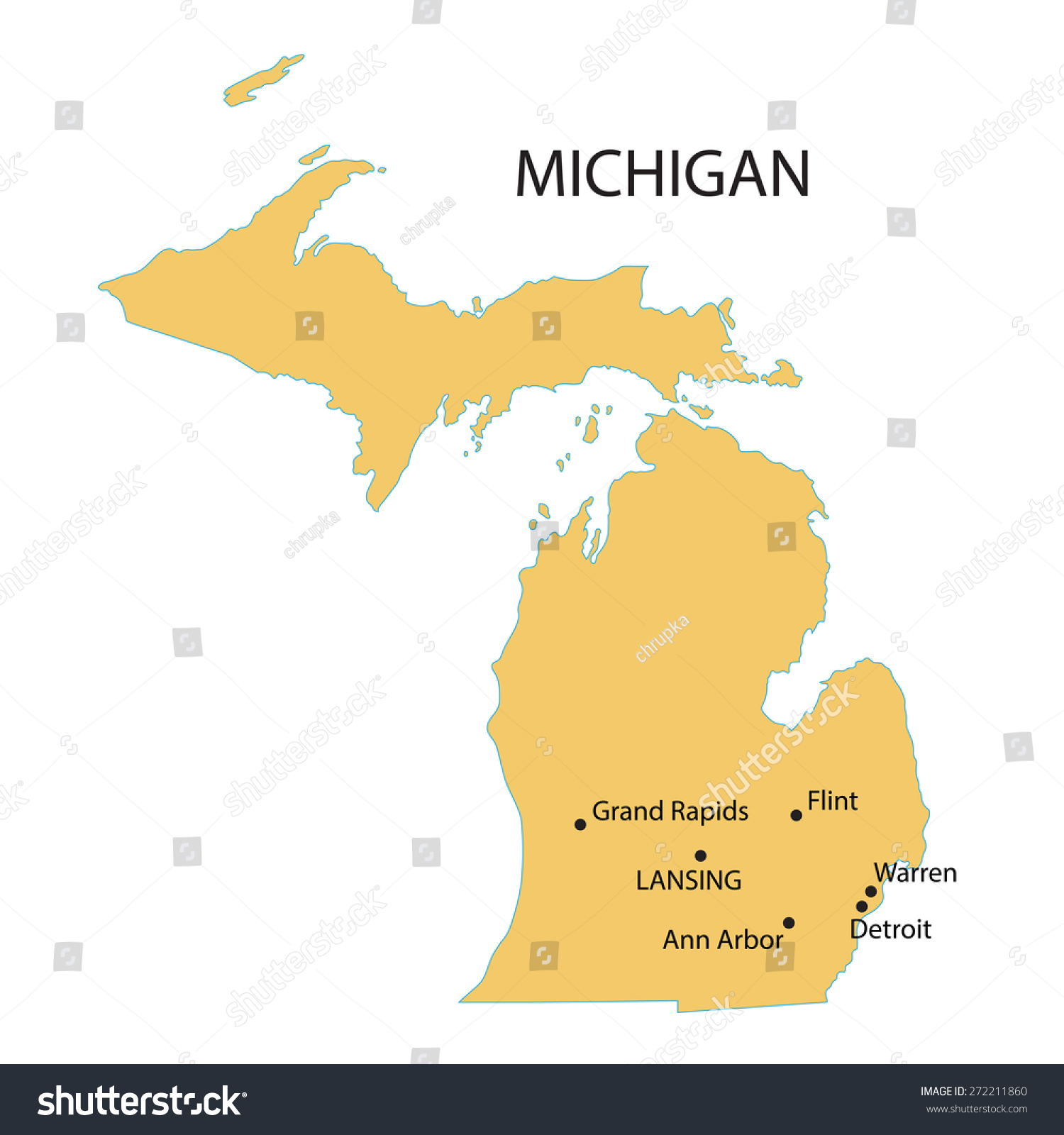 Yellow Map Michigan Indication Largest Cities Stock Vector Royalty Free Shutterstock