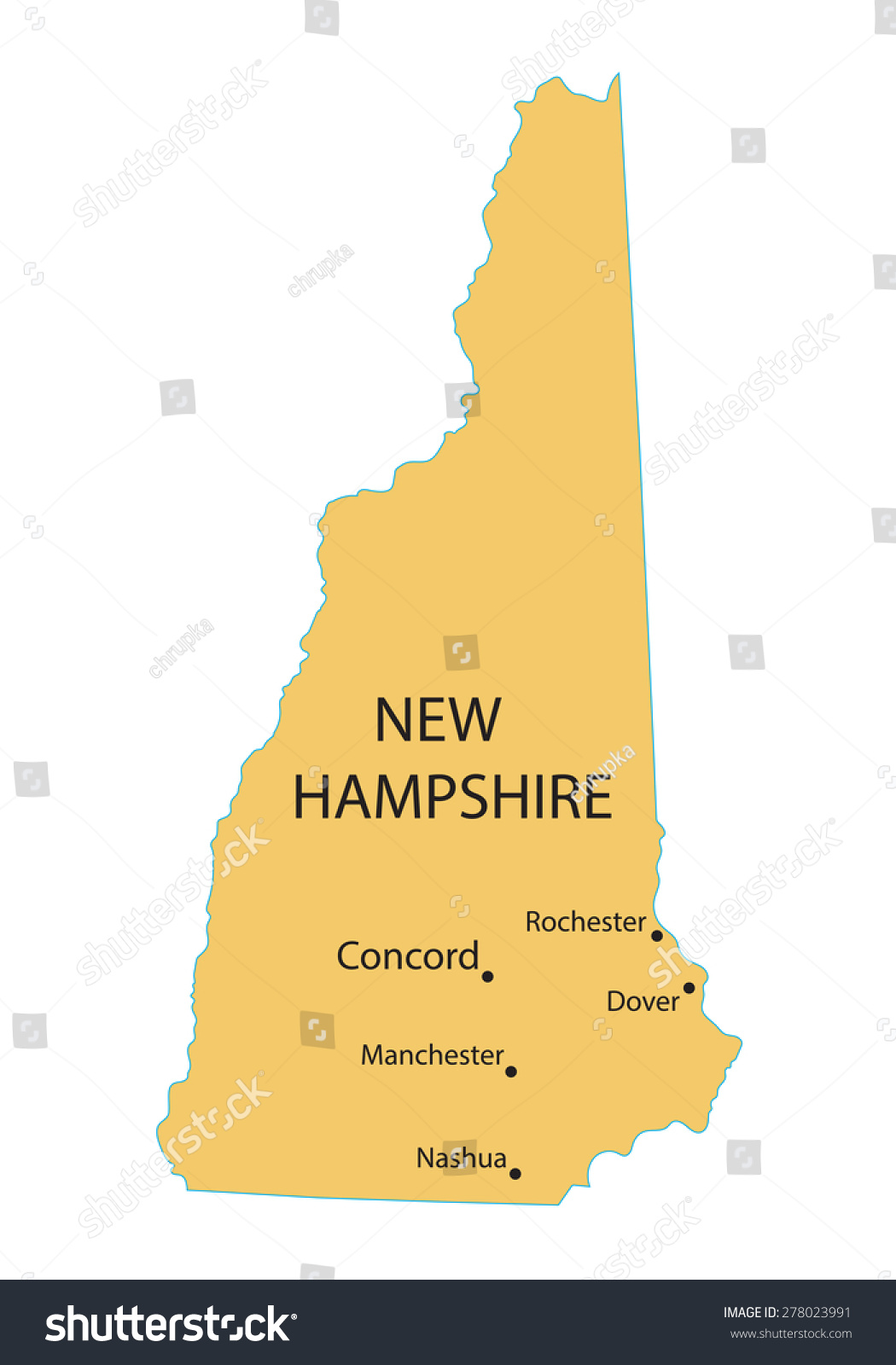 Yellow Map New Hampshire Indication Largest Stock Vector Royalty Free Shutterstock