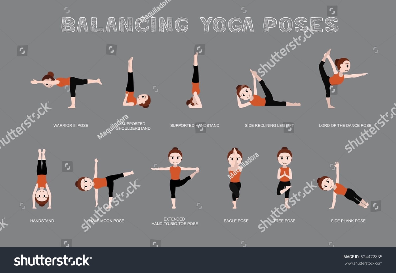 Yoga Balancing Poses Vector Illustration Stock Vector Royalty Free