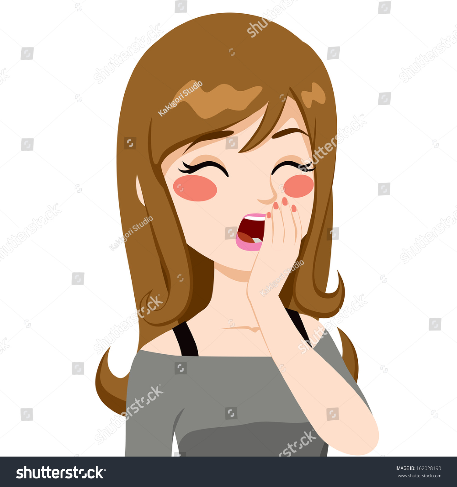 Young Woman Yawning Covering Mouth By Stock Vector 162028190 Shutterstock 