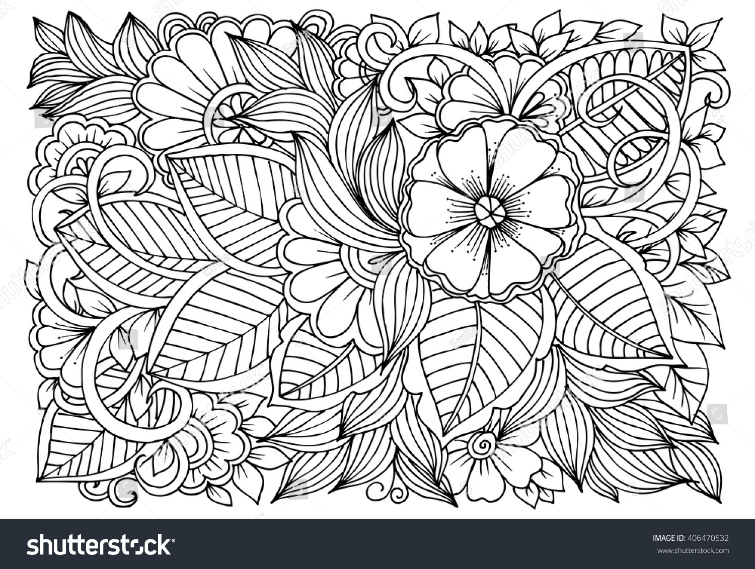 Zentangle Floral Doodles In Black And White Coloring