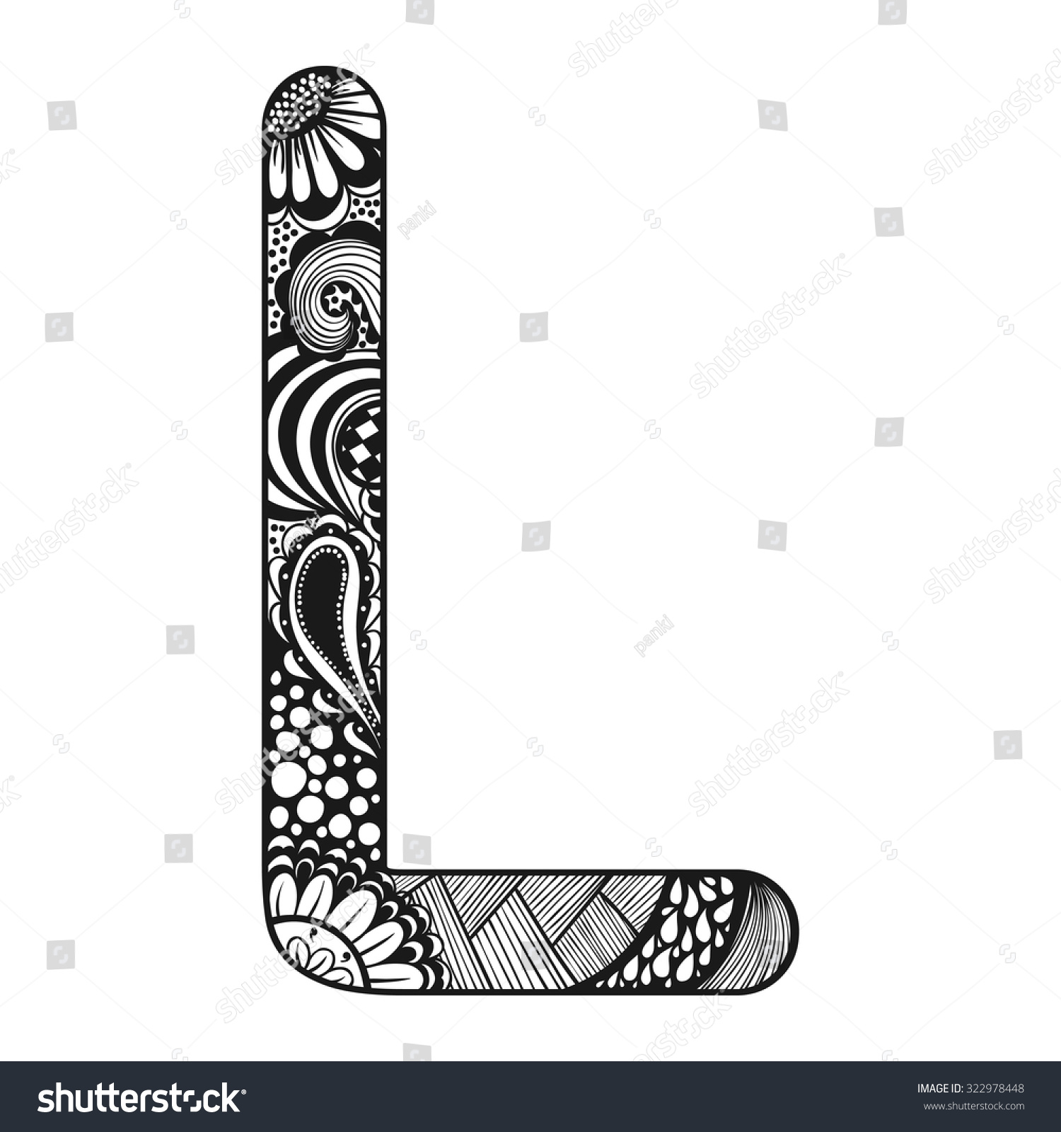 Zentangle Stylized Alphabet Lace Letter L Stock Vector Royalty Free