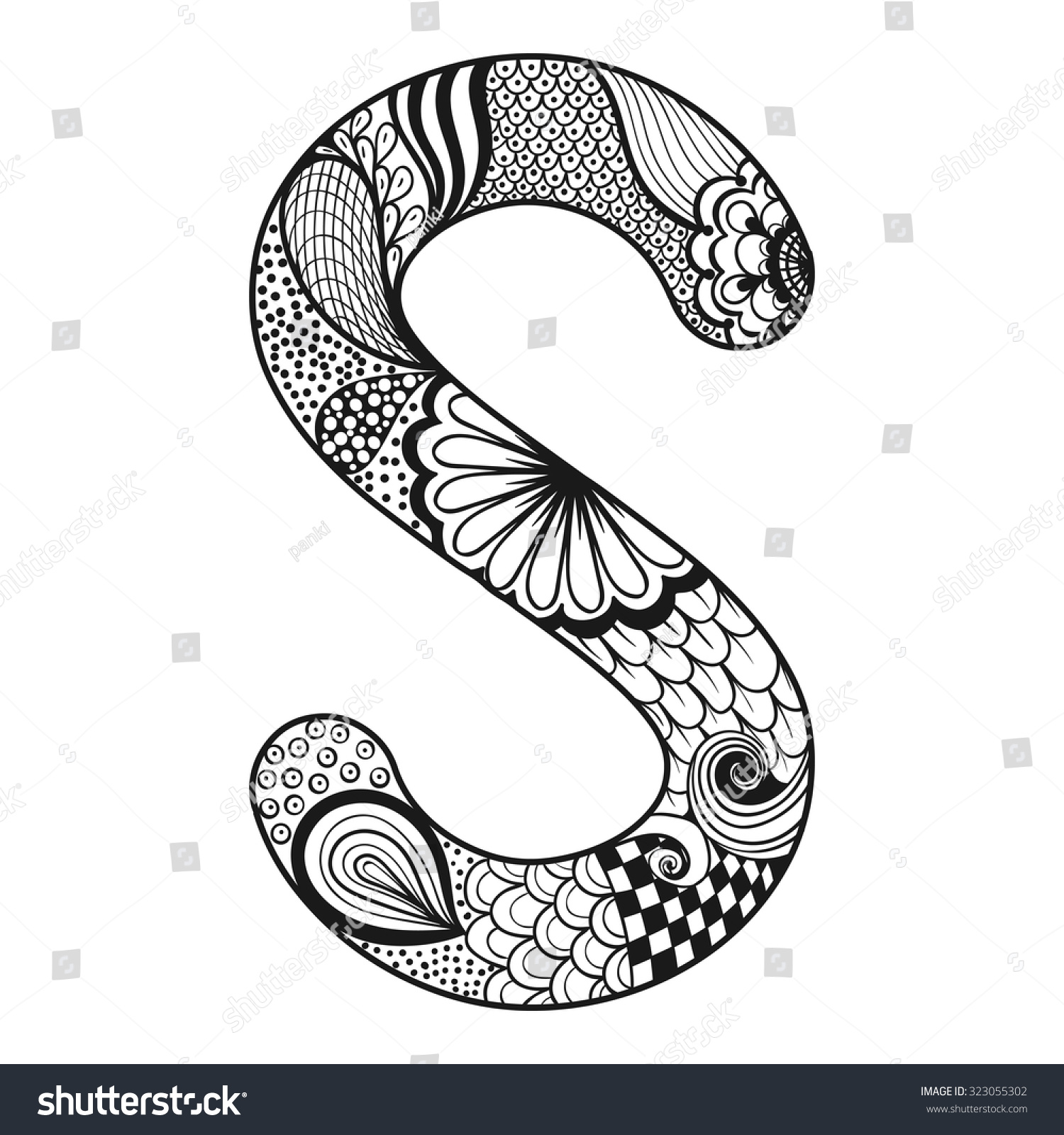 Zentangle Stylized Alphabet Lace Letter S Stock Vector