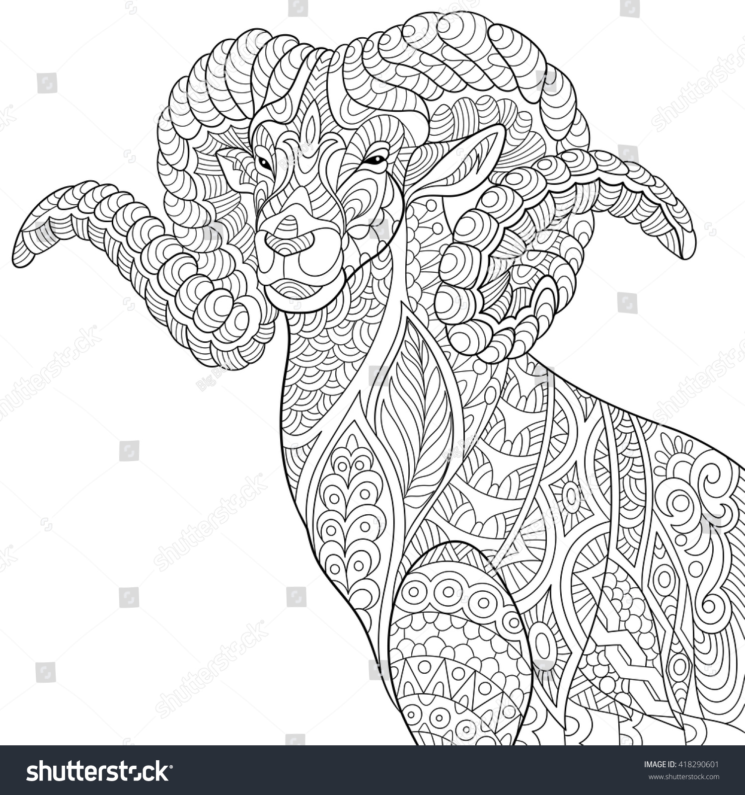 Zentangle Stylized Cartoon Goat Ram Ibex Stock Vector 418290601