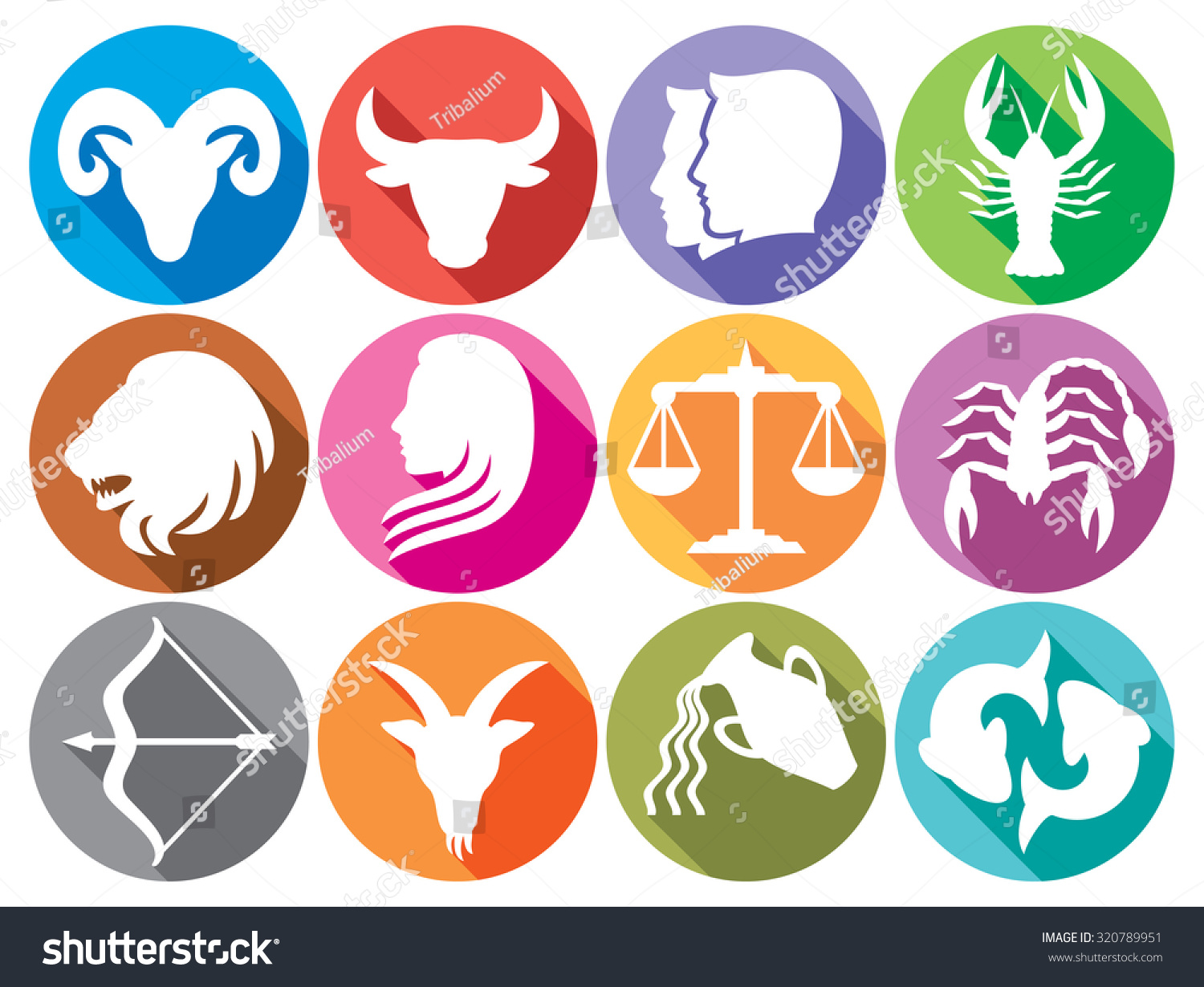 Zodiac Signs Flat Buttons Set Of Horoscope Symbols Astrology Icons