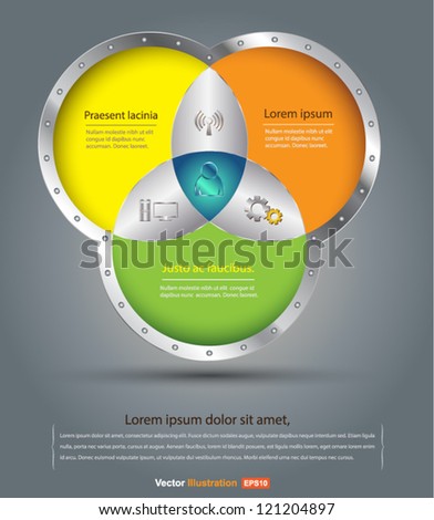 3 circle vector iron style / 3D background / business plan /education chart / info-graphic object / icon communication / circle merg
