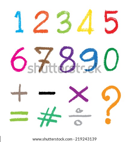 The number drawn by a crayon. Vector illustration.