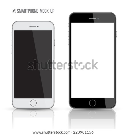New realistic mobile phone smartphone big and small display screen. Mockups with blank screen isolated on white background. Vector illustration. Game and application mockup.
