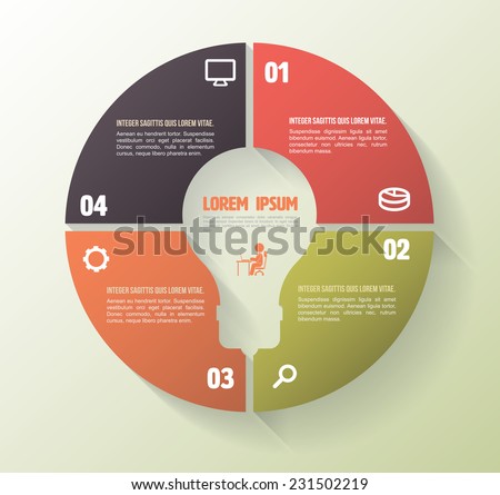 Circle four step template with icons. Vector illustration. Can use for business concept or diagram. Presentation infographic element.