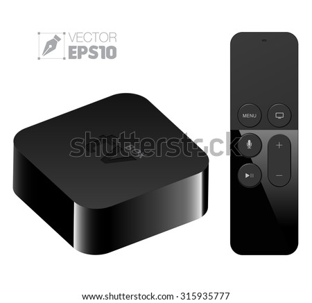 Digital media player setup box with remote apple tv style. Vector illustration. Can use for element on your advertising.