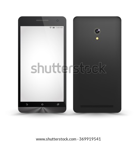 New realistic smartphones mockups front and back with blank screen isolated. Vector illustration. for printing and web element, Game and application mockup.