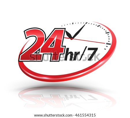 24hr services with clock scale logo. Vector illustration.