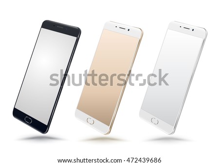 Vector Realistic perspective smartphone mockups set isolated. Vector illustration for printing and web element, Game and application mockup.