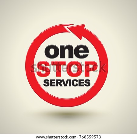 One stop services icon with red arrow circle. Vector illustration.