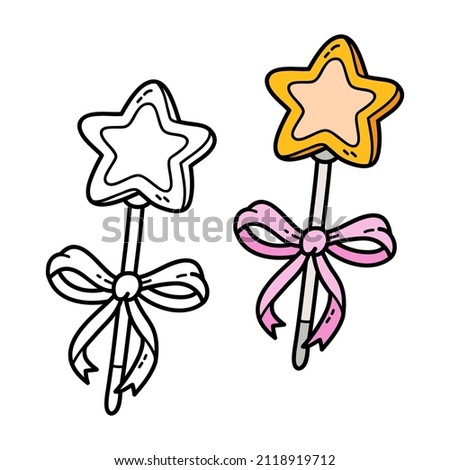 Vector illustration coloring page of doodle magic wand for children and scrap book