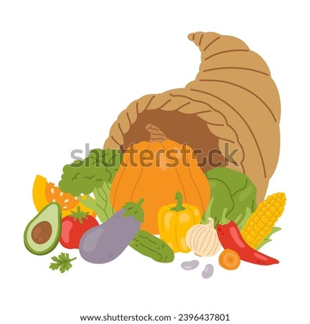  vector cartoon  vegetables in cornucopia horn of plenty