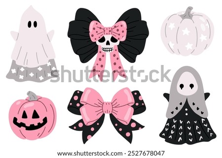 Vector illustration set of doodle creative Halloween stickers for digital stamp,greeting card,sticker,icon,design