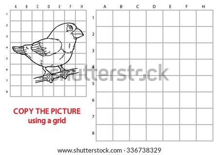 funny bird game. Vector illustration of grid copy puzzle with happy ...