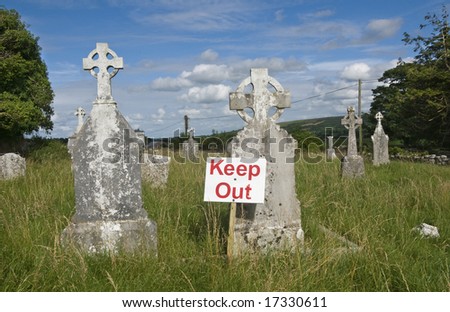 Keep out sign on a cemetery in Ireland