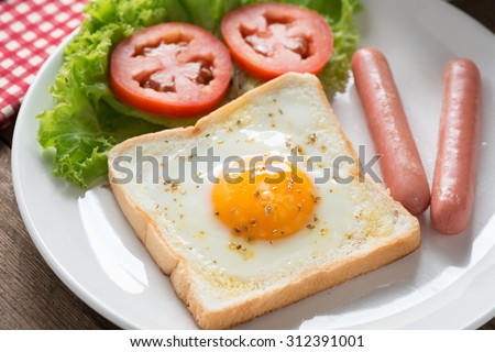 Breakfast, Egg in a hole with sausage.