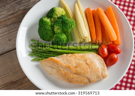 Clean food, Grilled chicken breasts and vegetables.