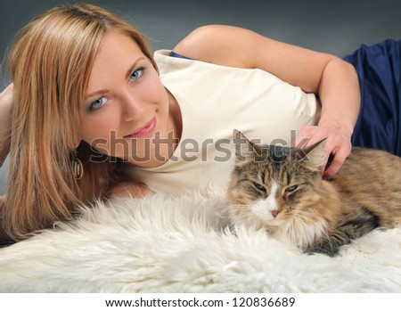 cute young woman with cat