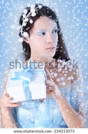 Snow queen on blue background