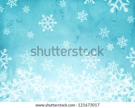 snowfall- abstract blue background with illustrated striped snowflakes, retro christmas card