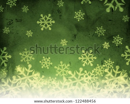 snowfall- abstract green background with illustrated striped snowflakes, retro christmas card
