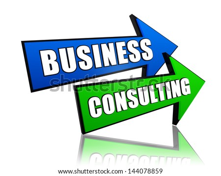 business consulting - text in 3d arrows, management develop concept