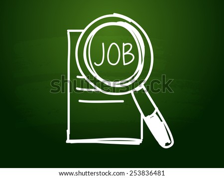 job and search sign - white chalk text with symbol over green blackboard, job seeking concept