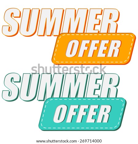 summer offer, two colors labels, flat design, business seasonal shopping concept