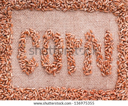 Frame for inscriptions laid beans on burlap background