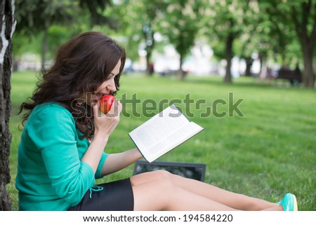 beautiful girl reads book, summer, book, nature, school