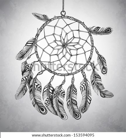 Indian Dream Catcher In A Sketch Style. Vector Illustration ...