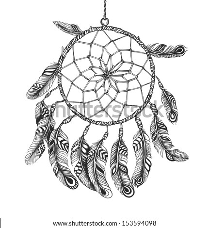Indian Dream Catcher In A Sketch Style. Vector Illustration Isolated On ...