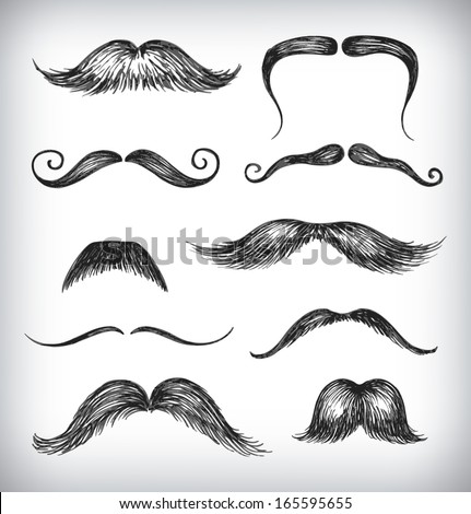 Hand-Drawn Set Of Mustache. Vector Illustration In A Sketch Style ...