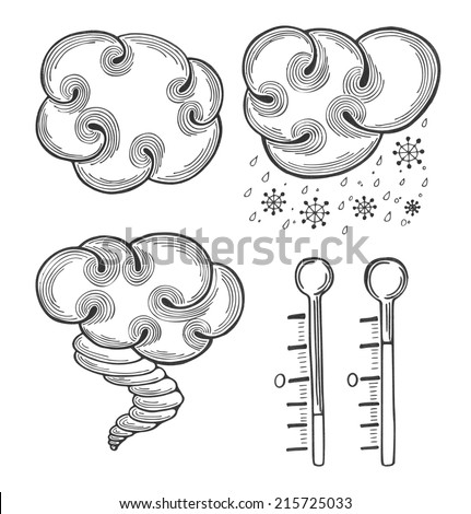 Icons set for other kind of weather and seasons. Cloudy, snow, hurricane, frost. Vector illustration.