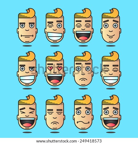 Funny faces, different expressions of emotions, avatars icons, vector art