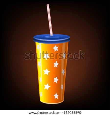 vector yellow paper cup cola with plastic straw soft packaging drink soda fast food star