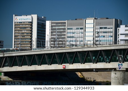 BASEL, SWITZERLAND - SEP 14: Novartis headquarters on September 14, 2012 in Basel, Switzerland. Novartis is a Swiss multinational pharmaceutical companyranking number two in sales Big Pharma in 2010.