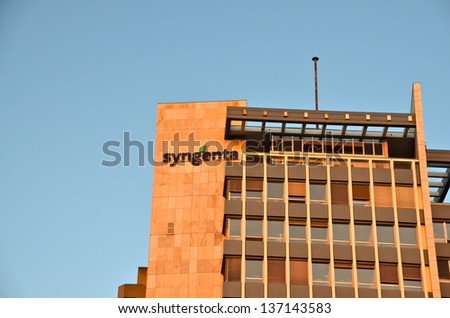 BASEL, SWITZERLAND - APR 24: Syngenta headquarters on April 24, 2013 in Basel, Switzerland. Syngenta AG is a large global Swiss specialized chemicals company which markets seeds and pesticides.